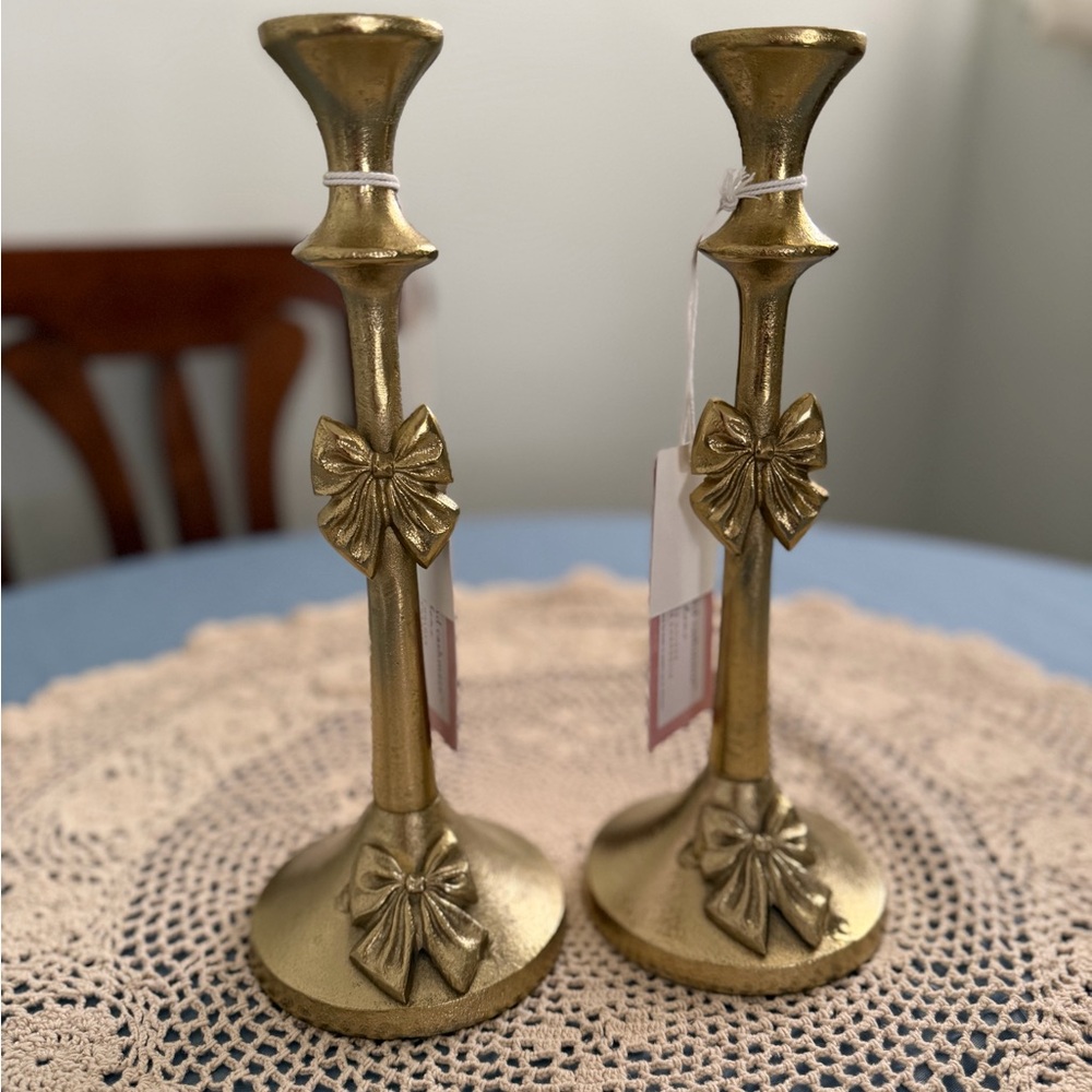 Cupcakes and Cashmere Gold Candle Holders with Bow Accents